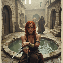 Izzy, a newly emancipated halfling assassin, blends lithe grace with lethal precision. Her medium-toned skin, adorned with shimmering green scales, contrasts her pale skin. With solid yellow-green eyes and mischievous half-smile, she lurks in the shadows, poised for her next target. A master of stealth, danger, and cunning joy await.