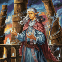 Ren Pendrix, a young male wizard in his mid-20s, embodies an aura of scholarly power. With long, flowy brown hair and stubble gracing his chin, his blue-glowing eyes reveal a celestial connection. Surrounded by rifts of time, he navigates the arcane with precision, merging knowledge and magic as a Lawful Good Lorehold student.