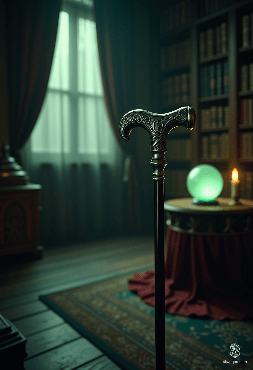 The Cursed Walker is an exquisite cane of polished ebony, its ornate silver handle engraved with a mysterious "C." Infused with ancient magic, it grants its wielder the ability to commune with spirits, unearthing lost secrets that linger in the shadows of the past.