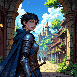 Aric, a steadfast guardian clad in gleaming chainmail, stands watch at the city gates. His piercing gaze scans the horizon for lurking threats, while the creak of his armor echoes a vow to protect. Unyielding and vigilant, he embodies the strength and honor of the realm.