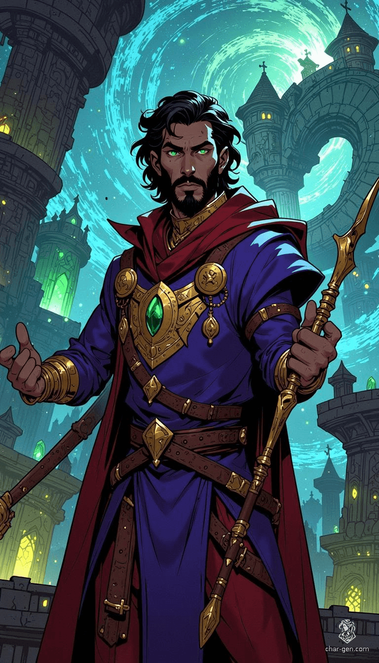 Eliseo Alboresi, a 22-year-old human wizard, wields a sleek wand and a magical tome adorned with intricate arcane sigils. With olive skin and striking green eyes, his relentless quest for knowledge drives him to seek complex answers, often overlooking simpler truths in his pursuit of self-improvement.