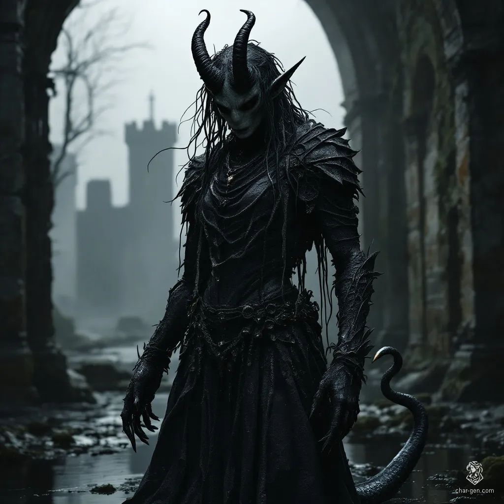 Hulgaz, the Tempter of Minauros, exudes a sinister allure from her swampy realm. Drenched in elegance, her matted hair and alluring yet fearsome visage hide bestial claws and a venomous tail. She weaves corruption through seductive promises, ensnaring vulnerable souls in a web of ruinous desires.