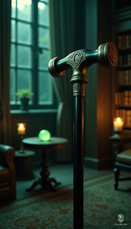 The Cane of Whispers is a beautifully crafted 32-inch walking cane made from polished ebony, topped with an ornate silver handle engraved with a capital "C." It grants its wielder the ability to communicate with the spirits of the past, revealing forgotten secrets and hidden knowledge during moments of introspection.