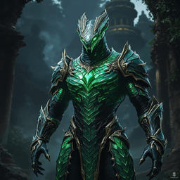 The Snake Lord Armor is a legendary suit exuding an ancient, serpentine power. Crafted with emerald and obsidian scales, its sleek form mimics a living serpent. With venomous magic coursing through its design, this armor grants unparalleled agility and stealth, allowing its wearer to move unseen through shadows and strike with lethal precision.