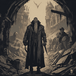 A pale-skinned vampire aristocrat, clad in an elegant black leather gothic dress, stands hauntingly on a cliff's edge over a stormy ocean. With a hypnotic gaze and razor-sharp fangs, this moody, intricately detailed figure embodies gothic macabre against a starry, foggy night in Tim Burton's style.