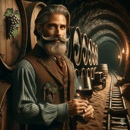 Valin Stonebrew is a middle-aged male dwarf with elegant, braided hair that hints at his refined taste. As a master vintner, he meticulously blends wines in his dimly lit cellar, surrounded by barrels and intricate vineyard maps, embodying both craftsmanship and sophistication.
