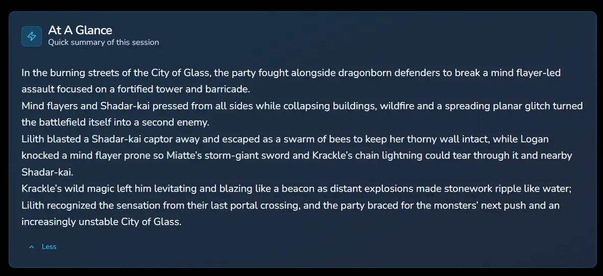 Automated RPG Session Summary Showing RPG Recap