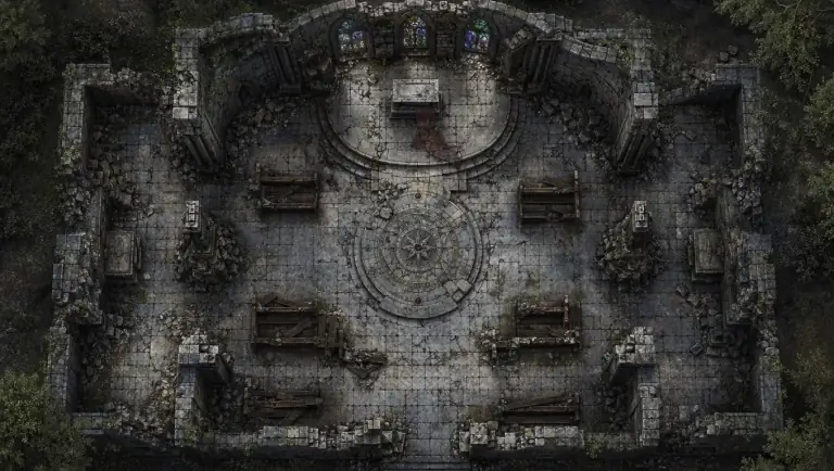 Generated battlemap of a temple ruin