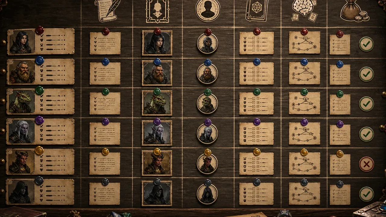 A CharGen-owned campaign board showing varied NPC portraits, records and class markers, used here as a visual for the August race-label distribution