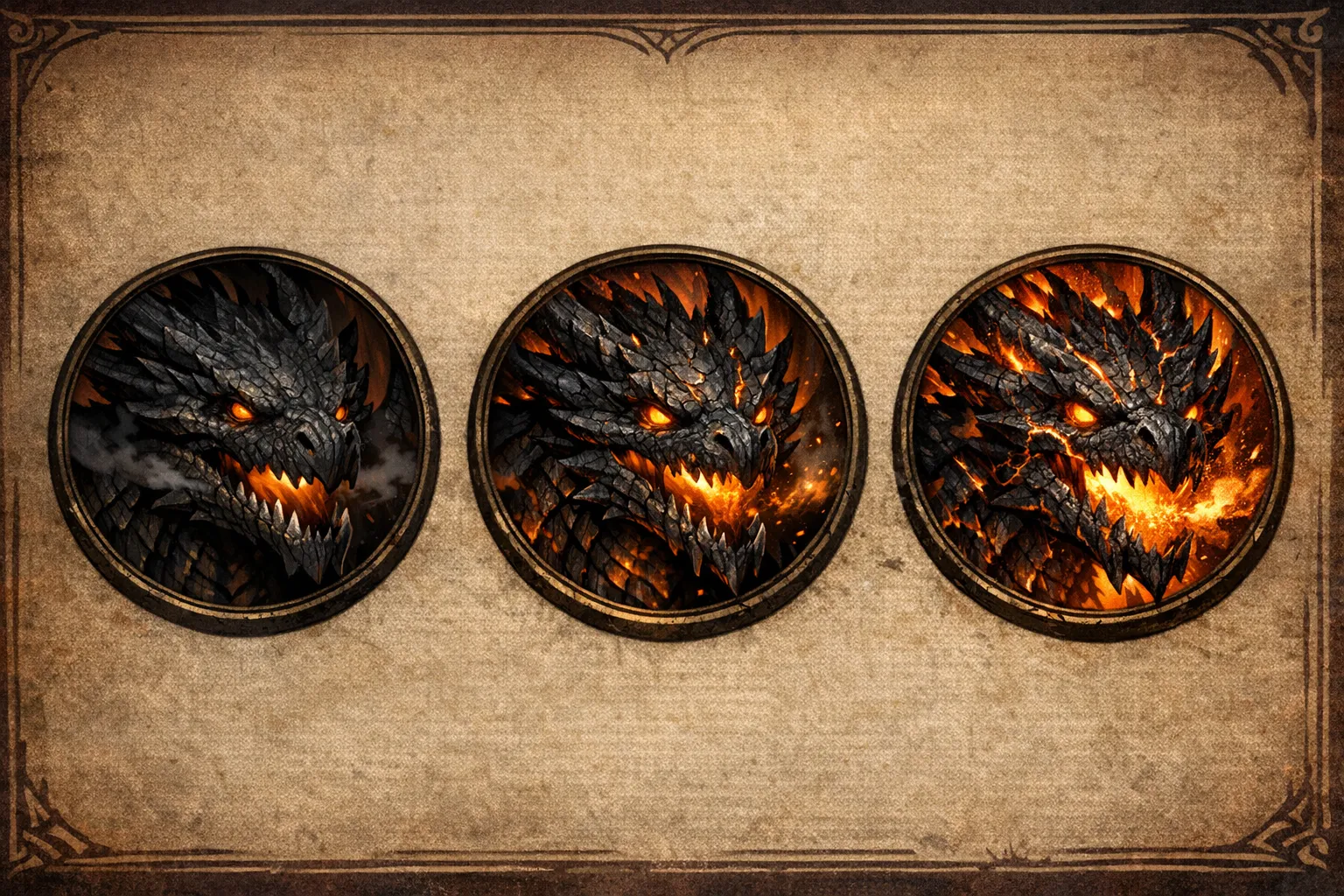 Three token-ready monster variants showing one boss across baseline, elite, and final phase states