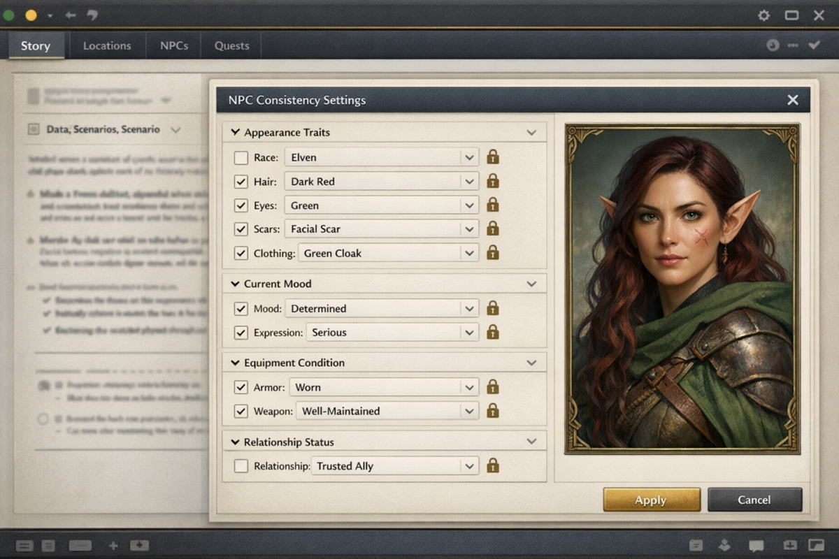 World Codex NPC configuration panel used to lock visual identity traits