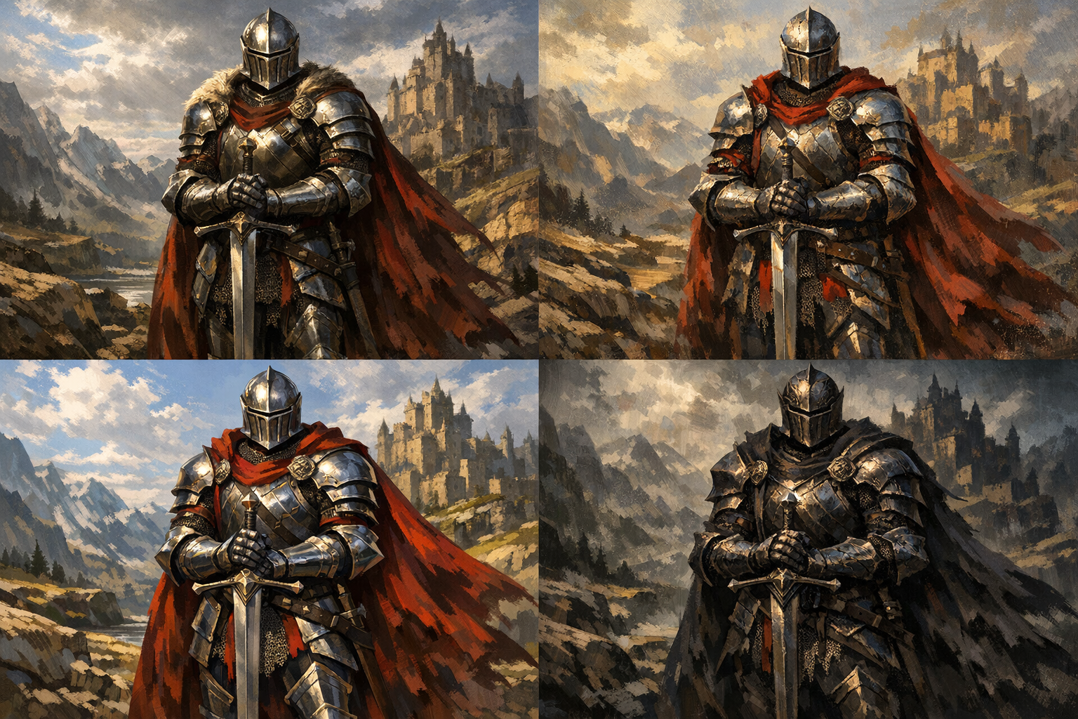 Side-by-side comparison board used to decide model lane for final fantasy scene generation