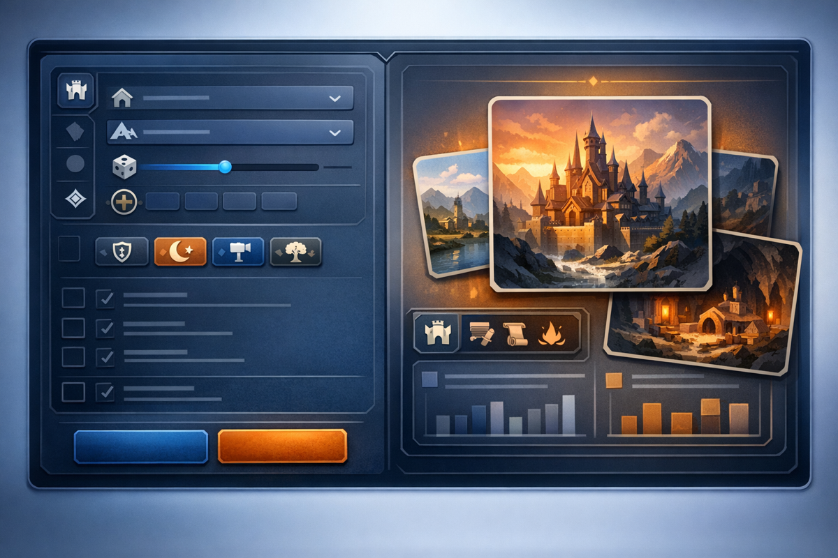 CharGen Region Generator Configure and Generate view for building a TTRPG region