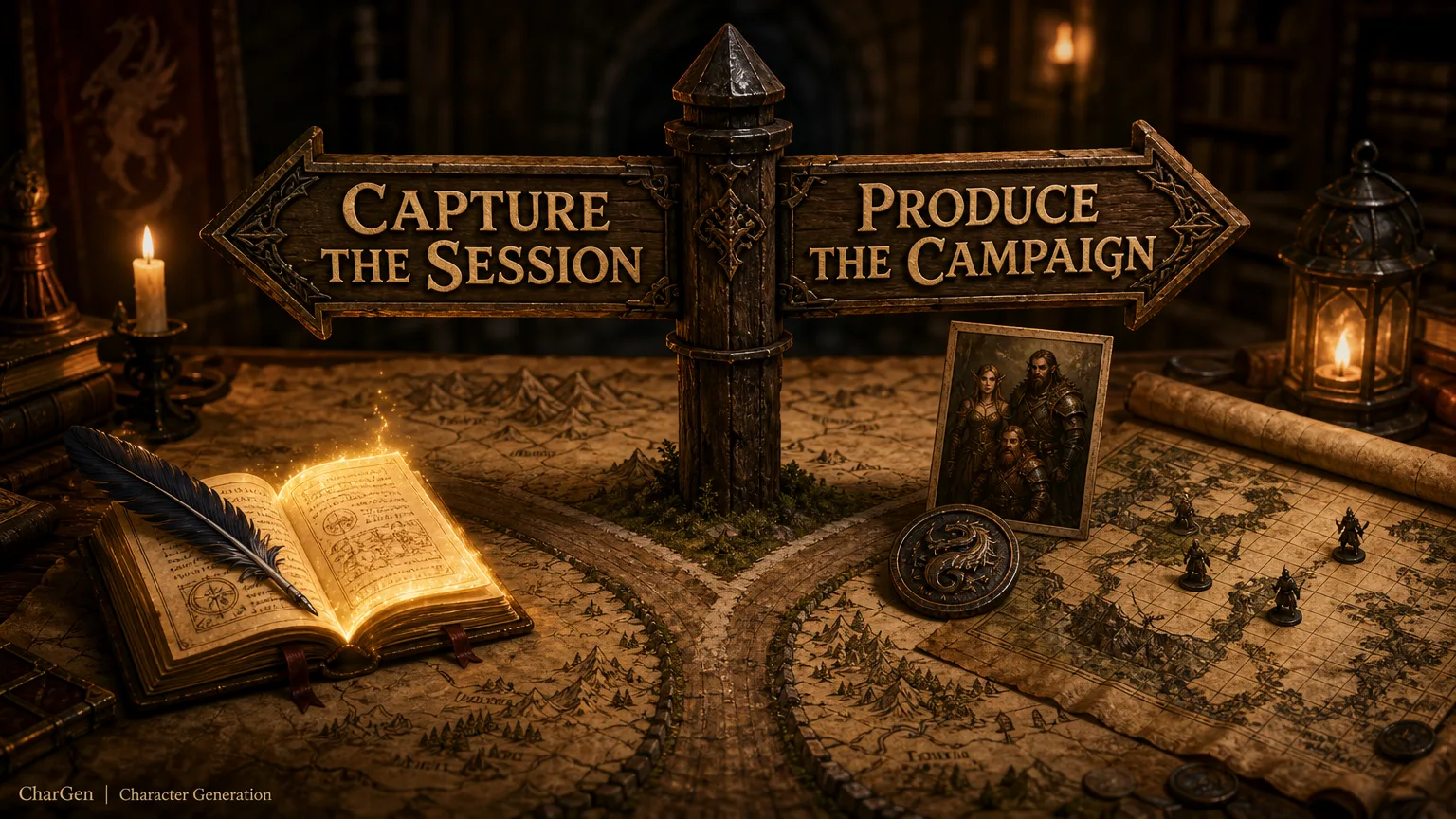 A practical decision guide comparing session memory and transcription against portrait, token, and battlemap production for D&D campaign prep