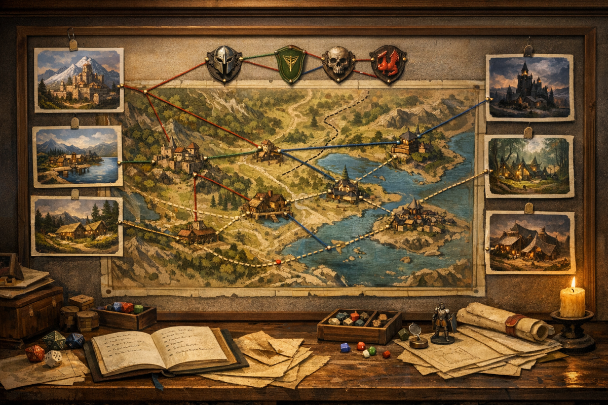 World Codex and settlement overview used to map role-based town relationships