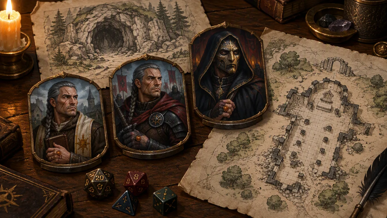Three portraits show one recurring D&D cult leader at different points in a campaign