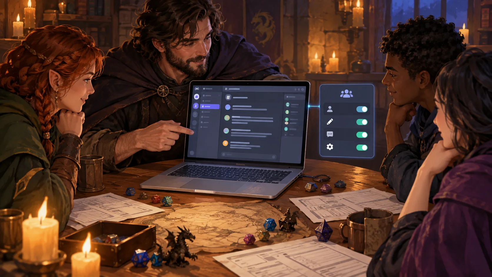 A game master checks a campaign channel and its access settings before sharing session notes