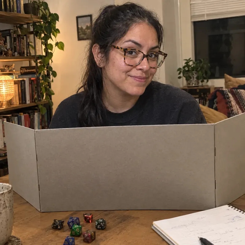 Original photo of a game master behind her screen