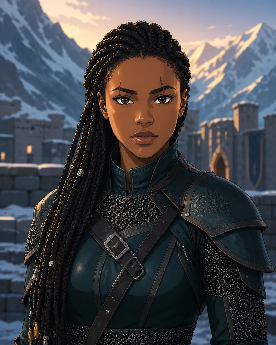 Anime fantasy portrait of a braided spellblade