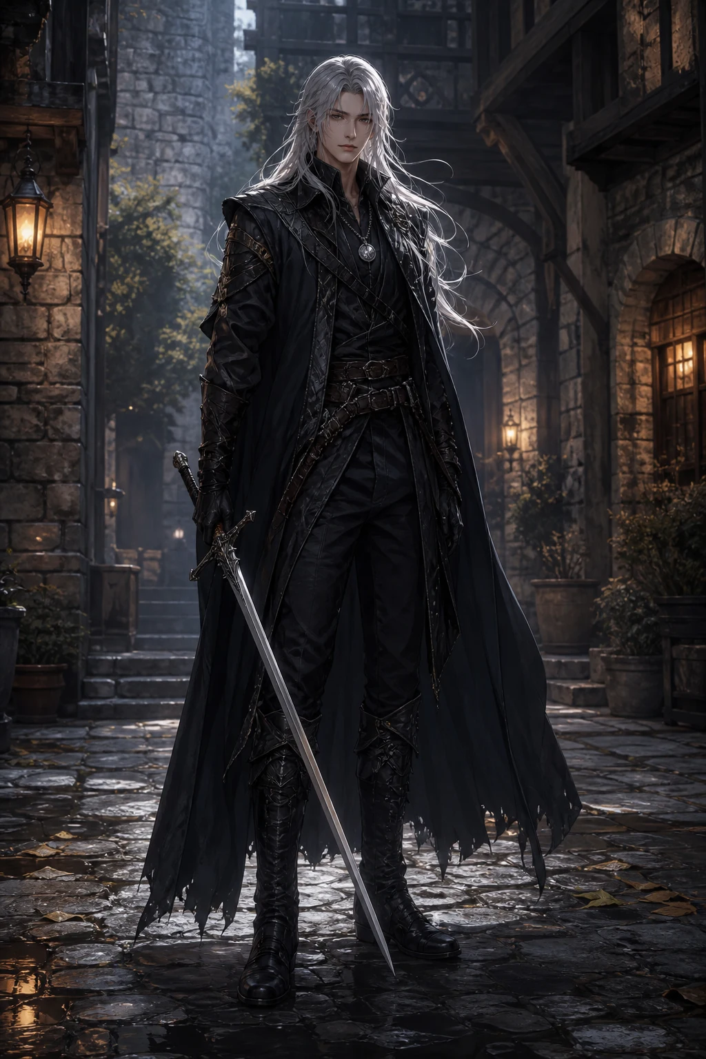 Anime fantasy portrait of a silver-haired warrior