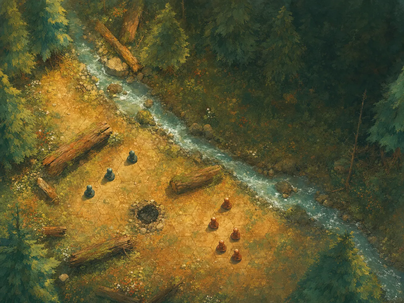 A tactical fantasy battlemap ready for a tabletop RPG encounter