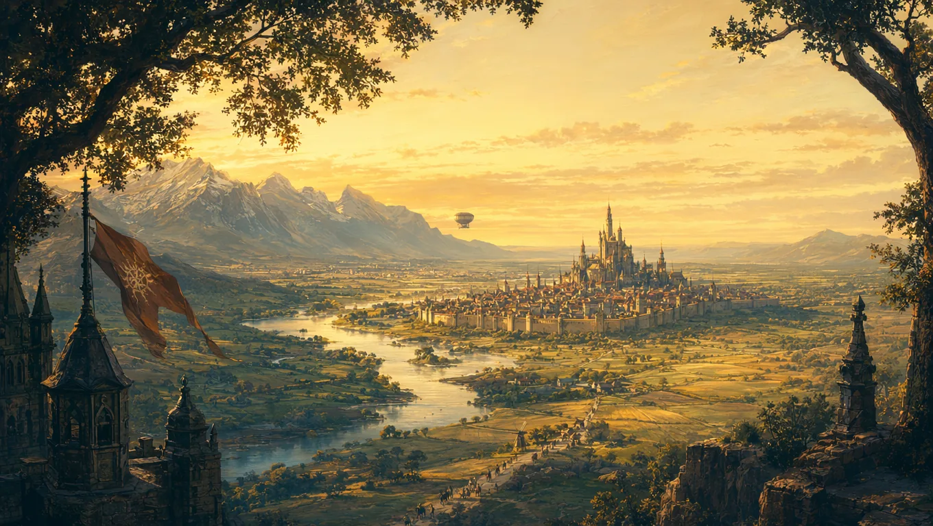 Painted harbor town at golden hour, the world the studio paints from