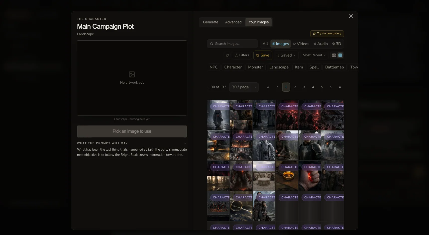 Campaign Studio image library for adding existing campaign artwork to a note