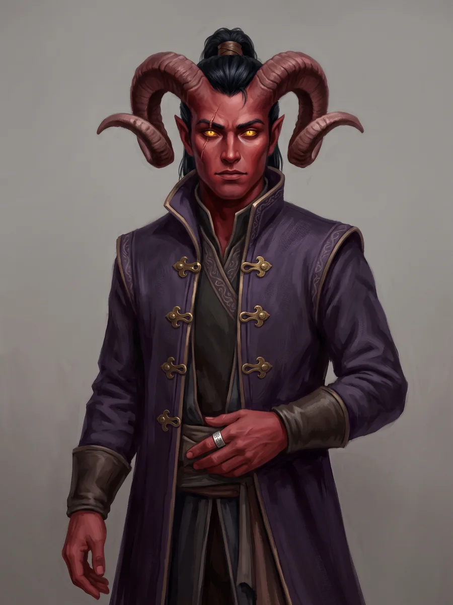 Kaelen Voss, a tiefling warlock, saved as a Character Reference