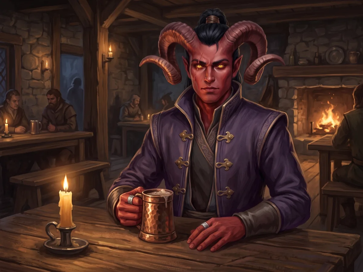 Kaelen Voss at a candlelit tavern table