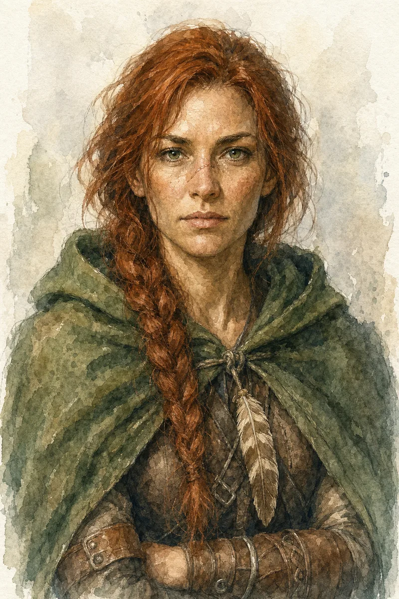 Maren Holloway as a loose watercolour illustration