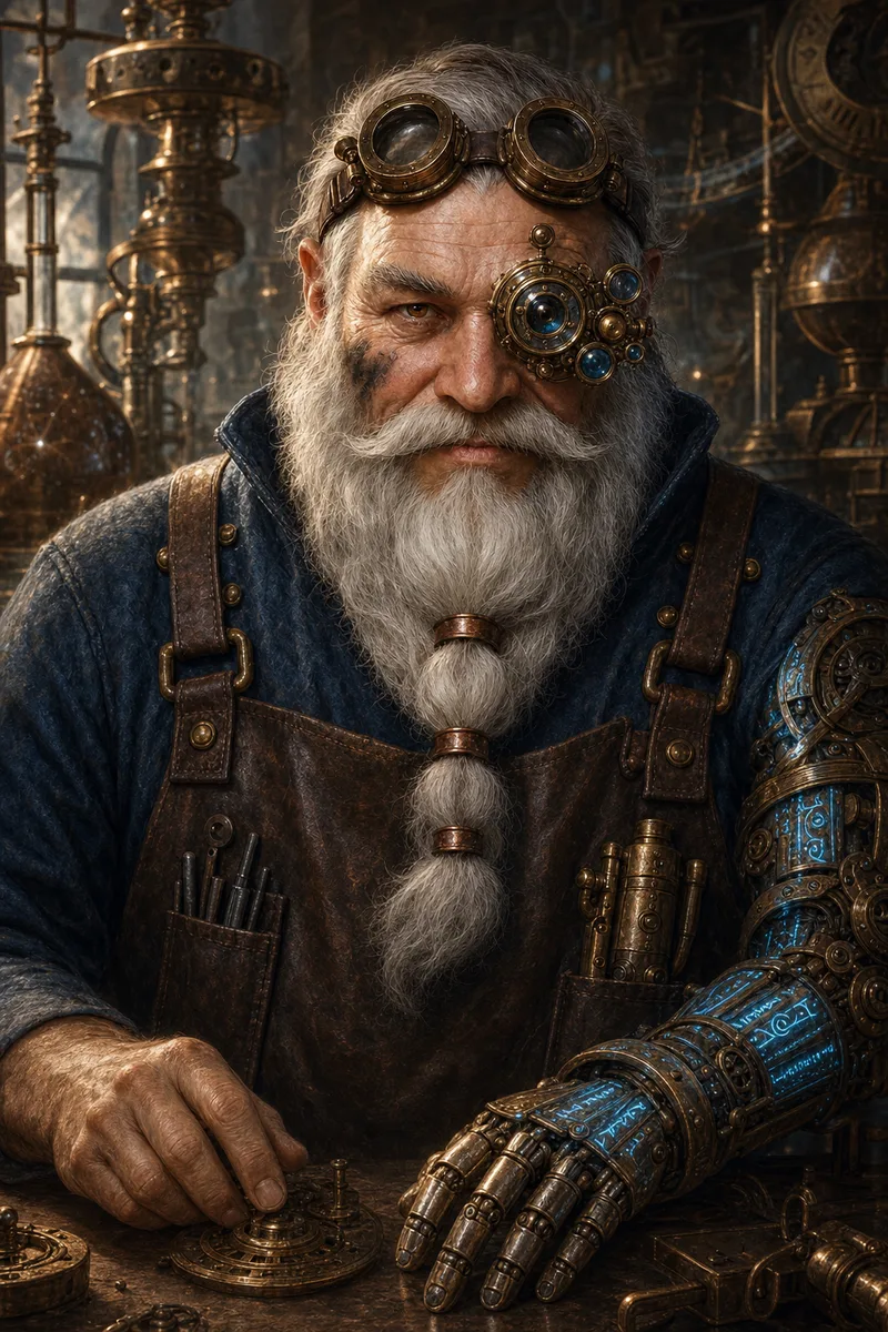 Oszkar Vell at level 12: clockwork arm and lens array