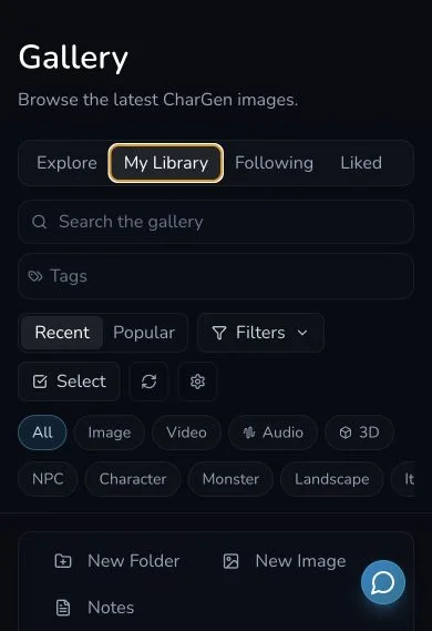Mobile Gallery shows Explore, My Library, Following and Liked, with My Library selected.