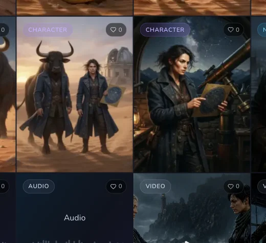 Desktop Gallery grid shows the astronomer and horned minotaur in several desert scenes alongside the original candlelit astronomer source.