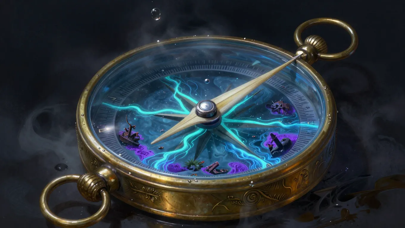Approved artwork for the Meridian Compass, a tideglass navigation instrument without generated writing.